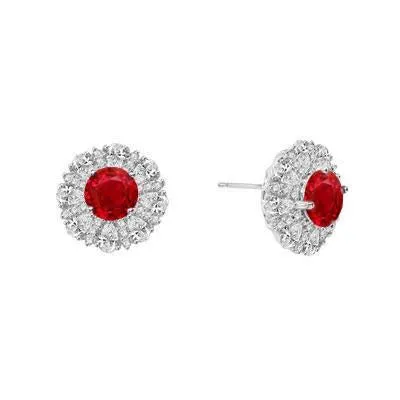 GB Earrings Round 470 Carats Ruby And Natural Earth Mined Diamonds Studs Earrings Gold White 14K