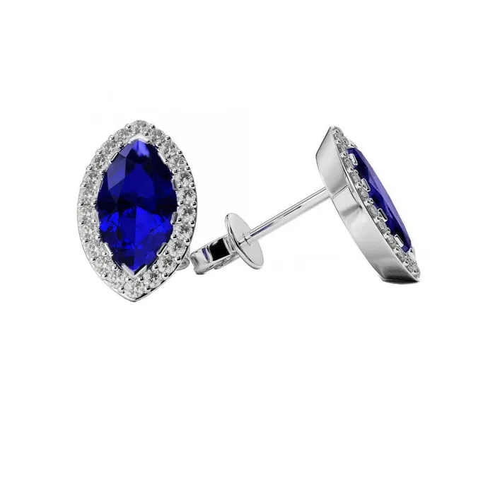 GB Earrings Sri Lanka Sapphire Halo Natural Earth Mined Diamond Stud Earrings 450 Carat WG 14K GB Earrings Sri Lanka Sapphire Halo Natural Earth Mined Diamond Stud Earrings 450 Carat WG 14K
