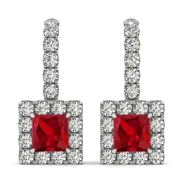GB Earrings White Gold 14K Women Dangle Earrings 7 Ct Ruby With Natural Earth Mined Diamonds GB Earrings White Gold 14K Women Dangle Earrings 7 Ct Ruby With Natural Earth Mined Diamonds