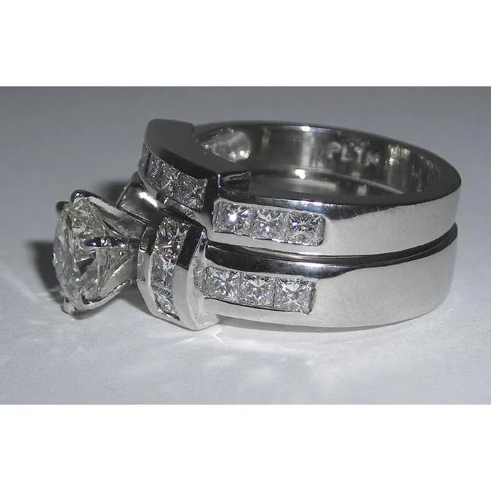 GB Natural Earth Mined Diamond Engagement Ring 271 Carats Princess and Round White Gold 14K Rings