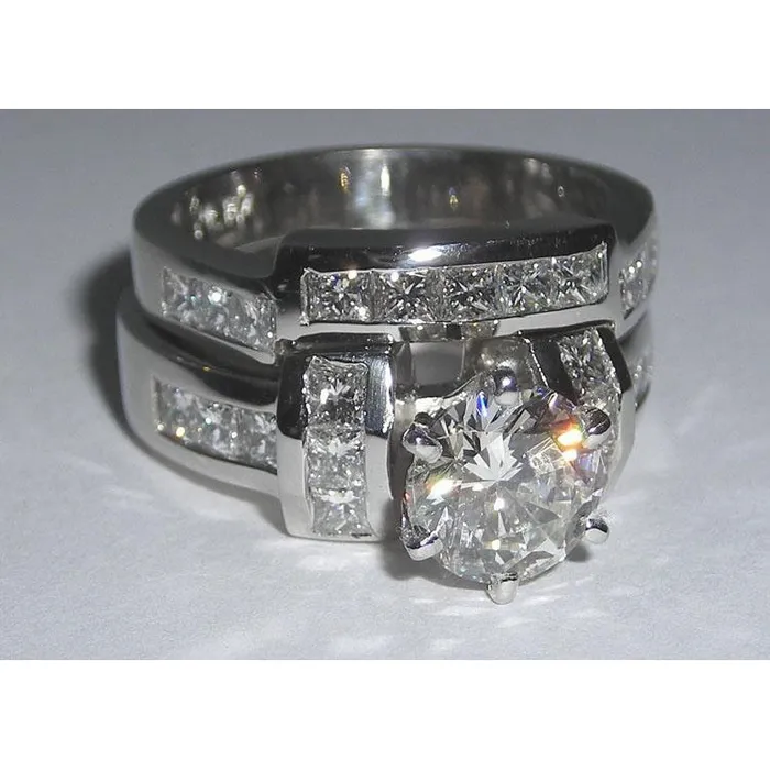 GB Natural Earth Mined Diamond Engagement Ring 271 Carats Princess and Round White Gold 14K Rings
