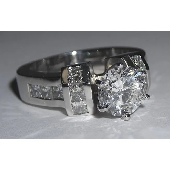 GB Natural Earth Mined Diamond Engagement Ring 271 Carats Princess and Round White Gold 14K Rings