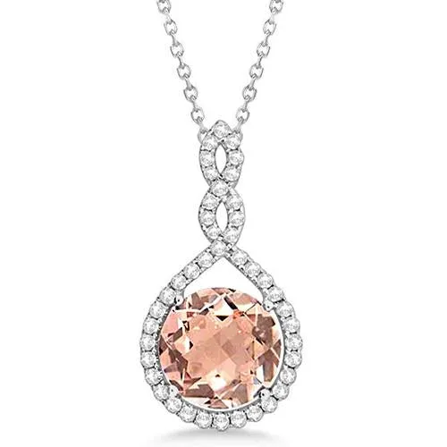 GB Necklaces 1150 Ct Morganite And Natural Earth Mined Diamonds Pendant With Chain White Gold 14K GB Necklaces 1150 Ct Morganite And Natural Earth Mined Diamonds Pendant With Chain White Gold 14K
