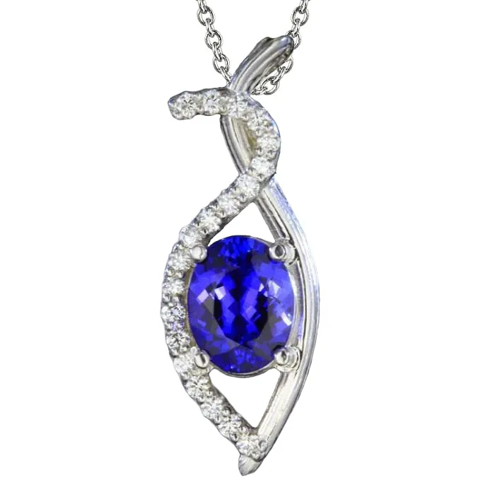 GB Necklaces 225 Ct Tanzanite And Natural Earth Mined Diamonds Pendant Necklace White Gold 14K GB Necklaces 225 Ct Tanzanite And Natural Earth Mined Diamonds Pendant Necklace White Gold 14K