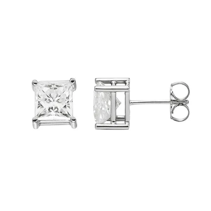 GB Princess Cut 2 Carats Natural Earth Mined Diamonds Women Studs Earring White Gold 14K Earrings GB Princess Cut 2 Carats Natural Earth Mined Diamonds Women Studs Earring White Gold 14K Earrings