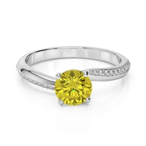 GB Prong Set Round Cut 350 Ct Yellow Sapphire With Natural Earth Mined Diamonds Ring Rings GB Prong Set Round Cut 350 Ct Yellow Sapphire With Natural Earth Mined Diamonds Ring Rings