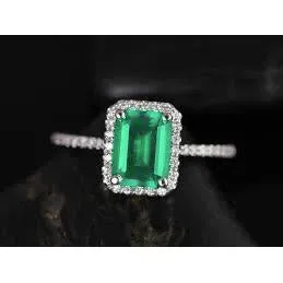 GB Rings 545 Carats Green Emerald Cut Emerald With Natural Earth Mined Diamond Wedding Ring 14K GB Rings 545 Carats Green Emerald Cut Emerald With Natural Earth Mined Diamond Wedding Ring 14K