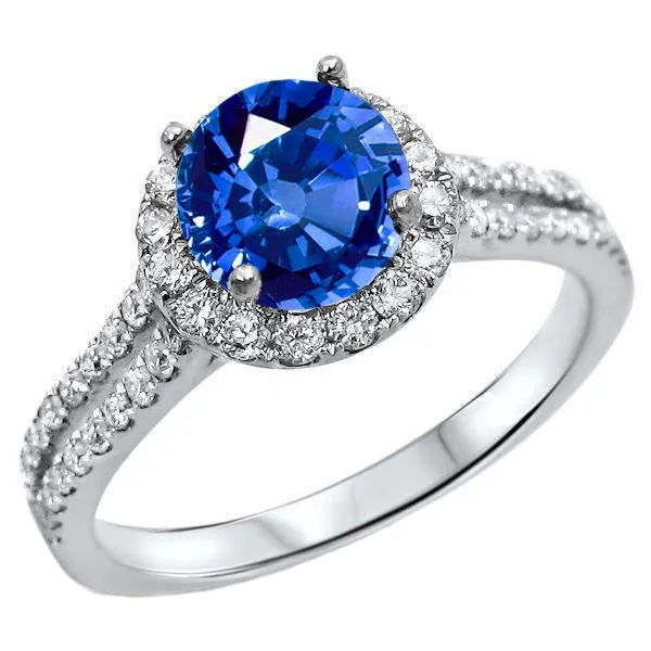 GB Rings 5 Ct Round Ceylon Sapphire With Natural Earth Mined Diamonds Ring White Gold 14K GB Rings 5 Ct Round Ceylon Sapphire With Natural Earth Mined Diamonds Ring White Gold 14K