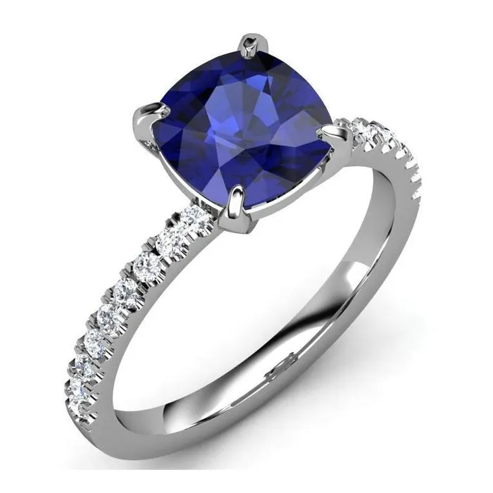 GB Rings Cushion Ceylon Sapphire And Natural Earth Mined Diamonds 290 Ct Ring White Gold 14K GB Rings Cushion Ceylon Sapphire And Natural Earth Mined Diamonds 290 Ct Ring White Gold 14K