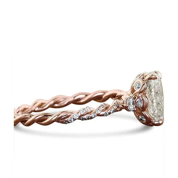 GB Rings Eagle Claw Prongs Oval Wedding Ring Rope Style Rose Gold 14K 215 Ct Natural Earth Mined Diamond
