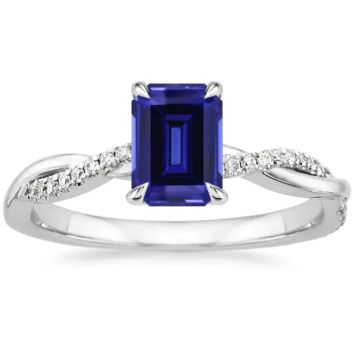GB Rings Emerald Cut Twist Shank Sapphire Ring