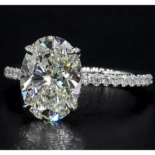 GB Rings Oval Natural Earth Mined Diamond Engagement Ring 4 Carats Jewelry White Gold 14K