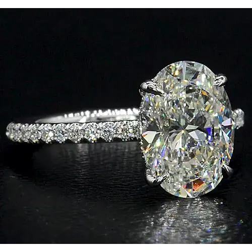 GB Rings Oval Natural Earth Mined Diamond Engagement Ring 4 Carats Jewelry White Gold 14K