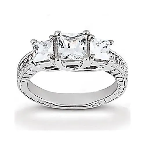 GB Rings Princess Cut 243 Carats Natural Earth Mined Diamond 3 Stone Engagement Ring White Gold GB Rings Princess Cut 243 Carats Natural Earth Mined Diamond 3 Stone Engagement Ring White Gold