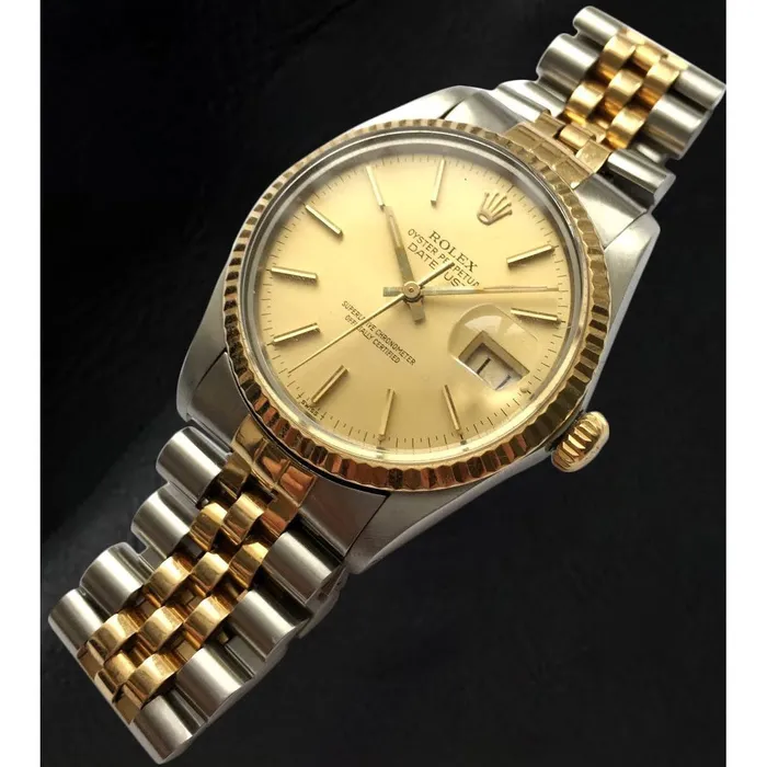GB Rings Rolex Datejust 36 mm Champagne Stick Dial Two Tone Mens Watch