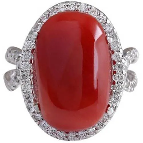 GB Rings Solitaire With Accent 1375 Ct Red Coral And Natural Earth Mined Diamonds Ring New GB Rings Solitaire With Accent 1375 Ct Red Coral And Natural Earth Mined Diamonds Ring New
