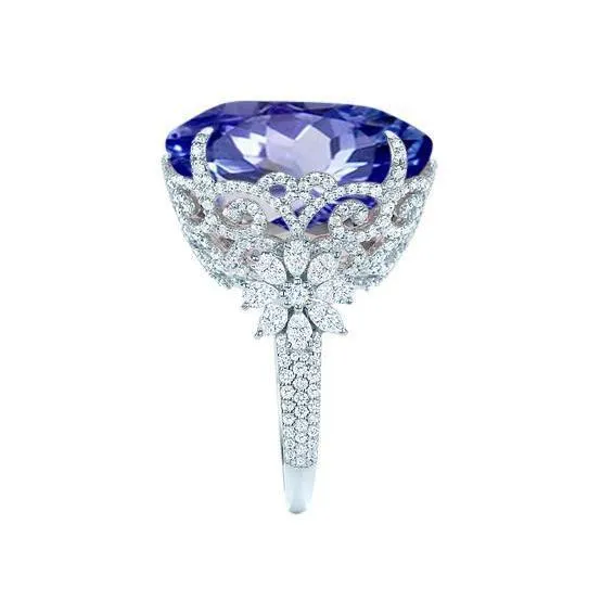 GB Rings White Gold 14K Cushion Ceylon Sapphire Natural Earth Mined Diamond 6 Carats Ring GB Rings White Gold 14K Cushion Ceylon Sapphire Natural Earth Mined Diamond 6 Carats Ring