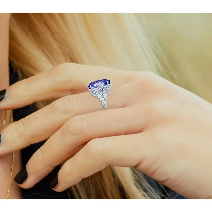 GB Rings White Gold 14K Cushion Ceylon Sapphire Natural Earth Mined Diamond 6 Carats Ring