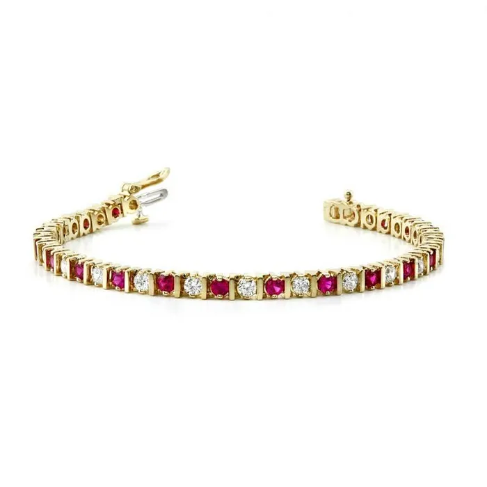 GB Sparkling Round Natural Earth Mined Diamond Ruby Tennis Bracelet 8 Carat Yellow Gold 14K Bracelets GB Sparkling Round Natural Earth Mined Diamond Ruby Tennis Bracelet 8 Carat Yellow Gold 14K Bracelets