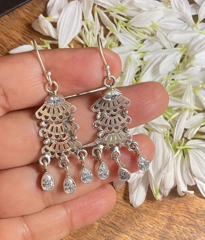 Gemstone Earrings The Aarush Silver Gemstone Earrings White
