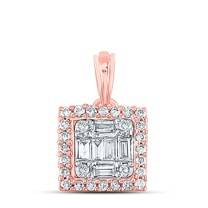 GND 14Kt Rose Gold Womens Baguette Round Diamond Square Pendant 15 Cttw GND Necklaces GND 14Kt Rose Gold Womens Baguette Round Diamond Square Pendant 15 Cttw GND Necklaces