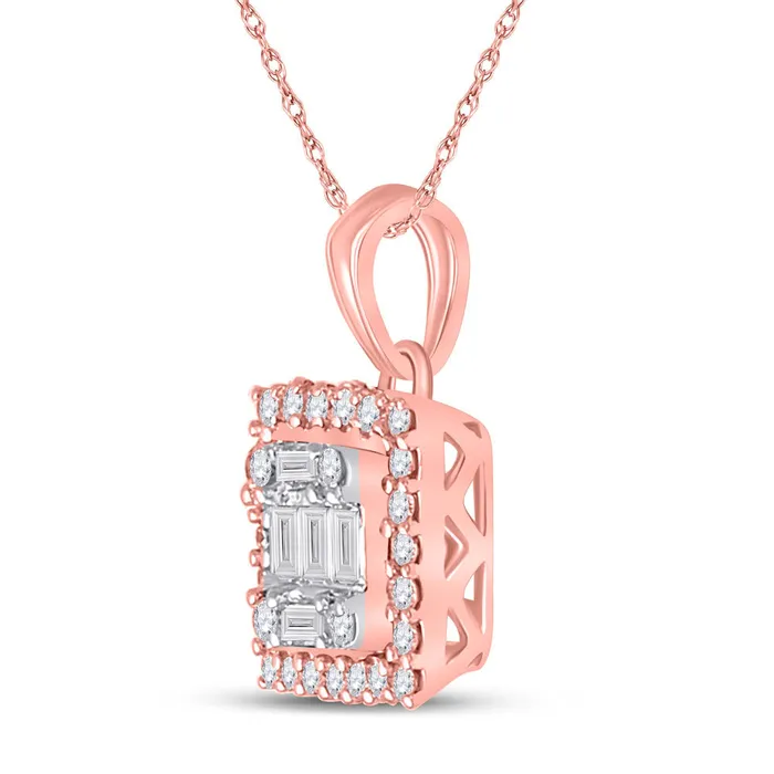 GND 14Kt Rose Gold Womens Baguette Round Diamond Square Pendant 15 Cttw GND Necklaces GND 14Kt Rose Gold Womens Baguette Round Diamond Square Pendant 15 Cttw GND Necklaces