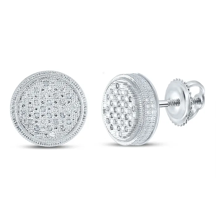 GND Sterling Silver Mens Round Diamond Disk Circle Earrings 16 Cttw GND Earrings GND Sterling Silver Mens Round Diamond Disk Circle Earrings 16 Cttw GND Earrings