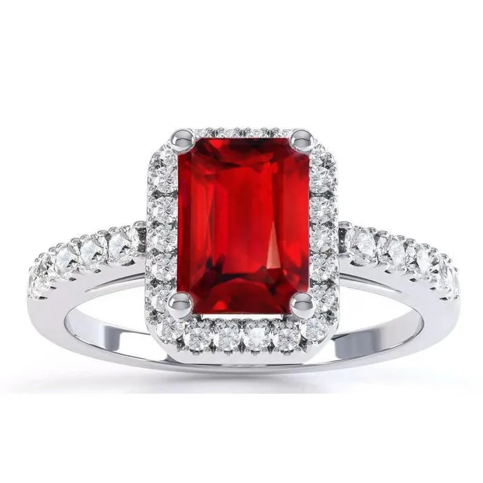 Halo Red Ruby With Natural Earth Mined Diamonds 445 Carats Ring White Gold 14K New GB Rings Halo Red Ruby With Natural Earth Mined Diamonds 445 Carats Ring White Gold 14K New GB Rings