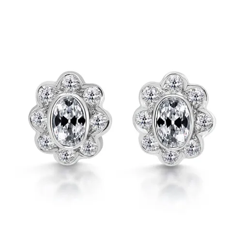 HarryChadEntcom Earrings Mined Diamond Halo Oval Old Cut Stud Earrings Flower Bezel Set 6 Carats HarryChadEntcom Earrings Mined Diamond Halo Oval Old Cut Stud Earrings Flower Bezel Set 6 Carats