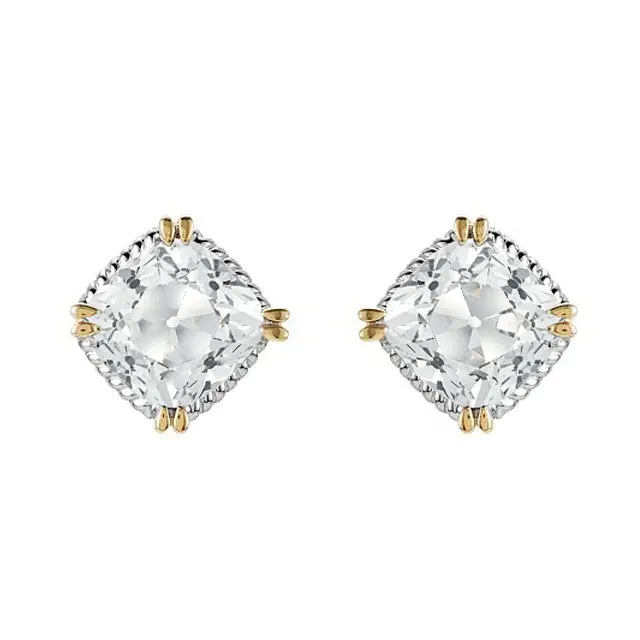 HarryChadEntcom Mined Diamond Studs 6 Ct Cushion Old Cut Earrings Two Tone 14K Earrings HarryChadEntcom Mined Diamond Studs 6 Ct Cushion Old Cut Earrings Two Tone 14K Earrings
