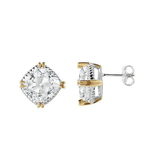 HarryChadEntcom Mined Diamond Studs 6 Ct Cushion Old Cut Earrings Two Tone 14K Earrings