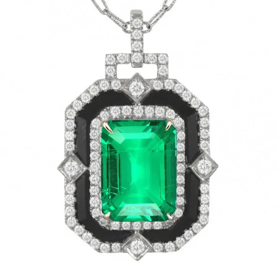 HarryChadEntcom Necklaces Black And White Gold Halo Green Emerald Pendant Statement Necklace HarryChadEntcom Necklaces Black And White Gold Halo Green Emerald Pendant Statement Necklace