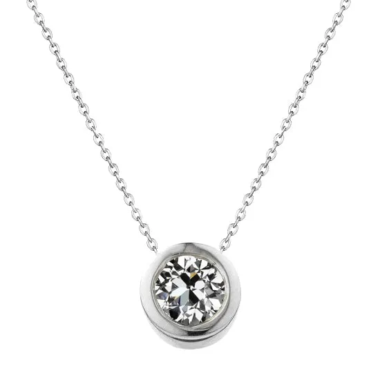 HarryChadEntcom Necklaces Round Old Mine Pendant 1 Carat Diamond Bezel Necklace HarryChadEntcom Necklaces Round Old Mine Pendant 1 Carat Diamond Bezel Necklace