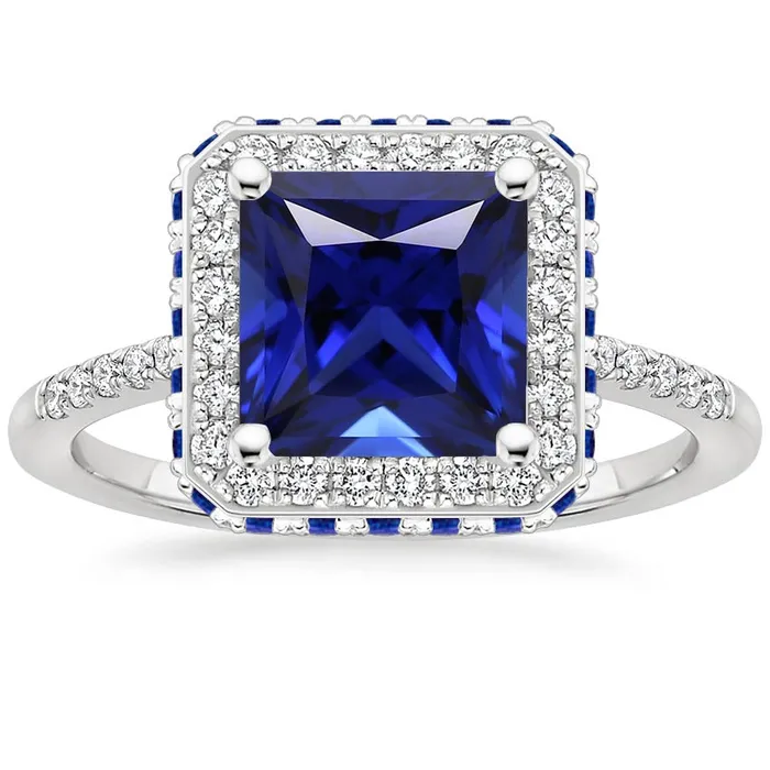 HarryChadEntcom Rings Blue Sapphire and Natural Earth Mined Diamond Halo Ring 55 Carat Princess with Accent