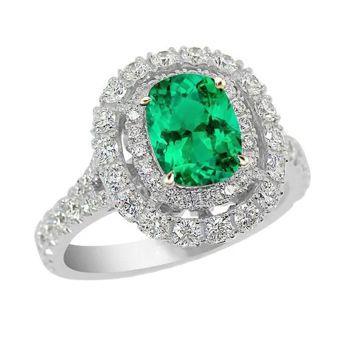 HarryChadEntcom Rings Double Halo Ring Green Emerald Wedding Jewelry