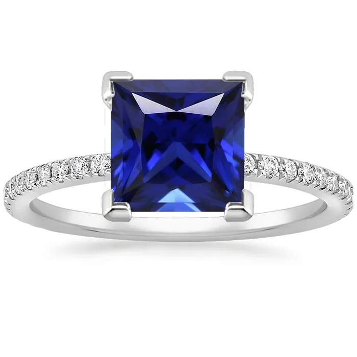 HarryChadEntcom Rings Gold Natural Earth Mined Diamond Ring Princess Cut Blue Sapphire With Accents 550 Carats