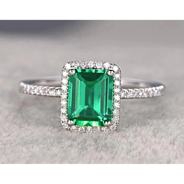 HarryChadEntcom Rings Halo Natural Earth Mined Diamond Colombian Green Emerald Engagement Ring 355 Carats White Gold HarryChadEntcom Rings Halo Natural Earth Mined Diamond Colombian Green Emerald Engagement Ring 355 Carats White Gold
