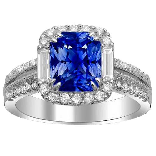 HarryChadEntcom Rings Halo Sapphire Ring Baguette Round Accents 450 Carats Split Shank HarryChadEntcom Rings Halo Sapphire Ring Baguette Round Accents 450 Carats Split Shank