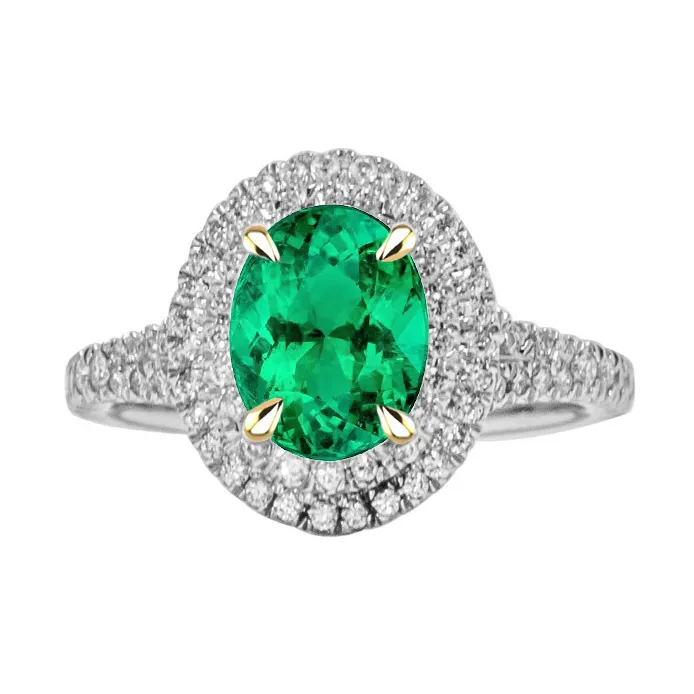 HarryChadEntcom Rings Oval Halo Ring Green Emerald Wedding Jewelry