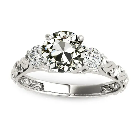 HarryChadEntcom Rings Round 3 Stone Old Mine Cut Natural Earth Mined Diamond Ring Vintage Style 3 Carats HarryChadEntcom Rings Round 3 Stone Old Mine Cut Natural Earth Mined Diamond Ring Vintage Style 3 Carats