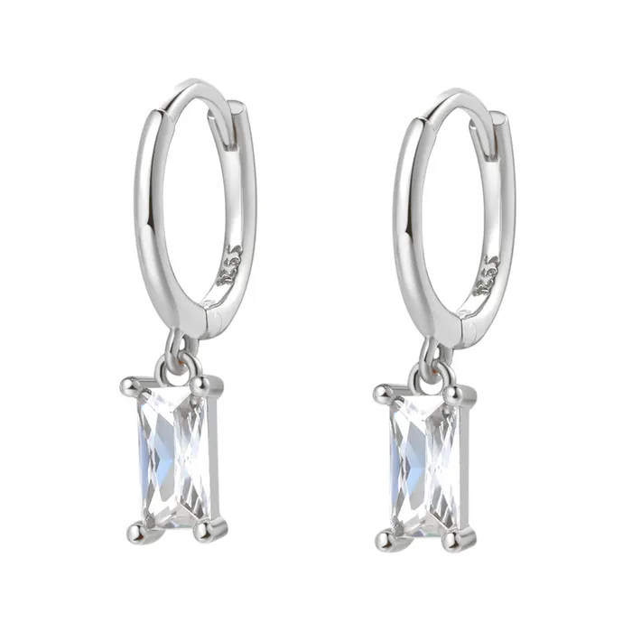 Hey Happiness Earrings Baguette Gemstone Huggie Earrings Sterling Silver