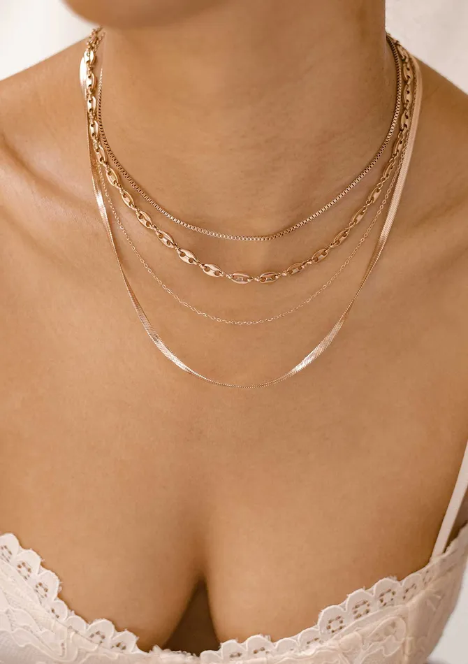 Hey Happiness Necklaces Mixed Snake and Cable Chain Necklace Rose Gold Hey Happiness Necklaces Mixed Snake and Cable Chain Necklace Rose Gold