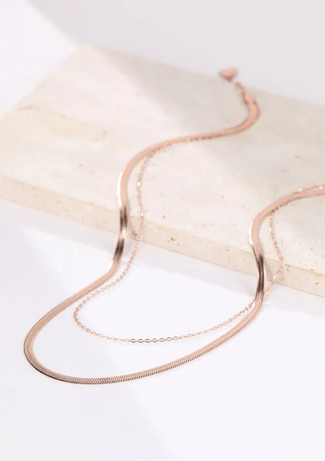 Hey Happiness Necklaces Mixed Snake and Cable Chain Necklace Rose Gold Hey Happiness Necklaces Mixed Snake and Cable Chain Necklace Rose Gold