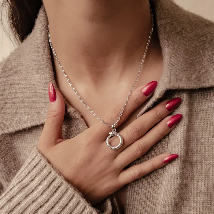Hey Happiness Necklaces Snake Ouroboros Pendant Necklace for Renewal Sterling Silver Hey Happiness Necklaces Snake Ouroboros Pendant Necklace for Renewal Sterling Silver