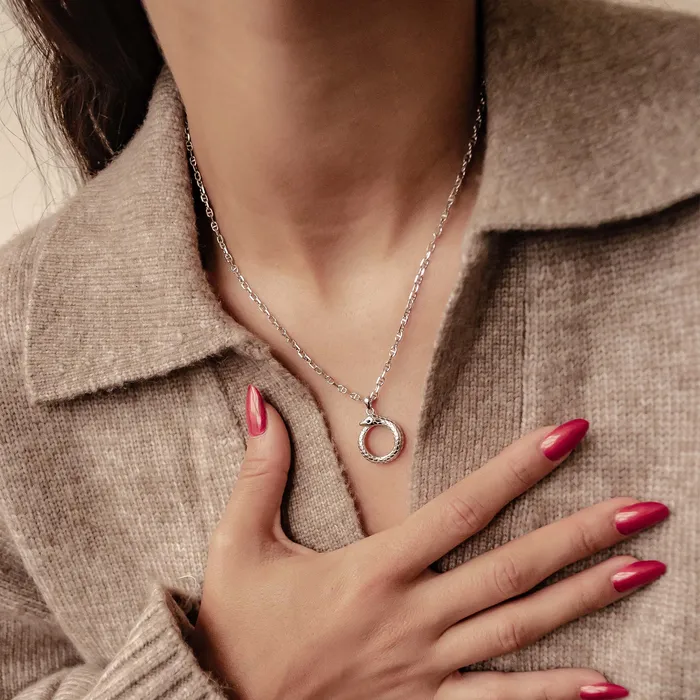 Hey Happiness Necklaces Snake Ouroboros Pendant Necklace for Renewal Sterling Silver Hey Happiness Necklaces Snake Ouroboros Pendant Necklace for Renewal Sterling Silver