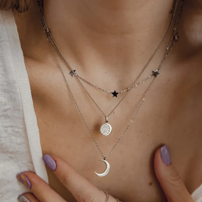 Hey Happiness Zirconia Moon Pendant Necklace Sterling Silver Necklaces