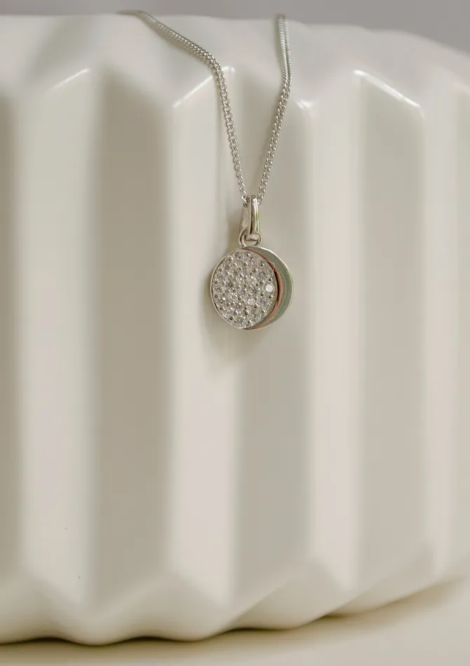 Hey Happiness Zirconia Moon Pendant Necklace Sterling Silver Necklaces