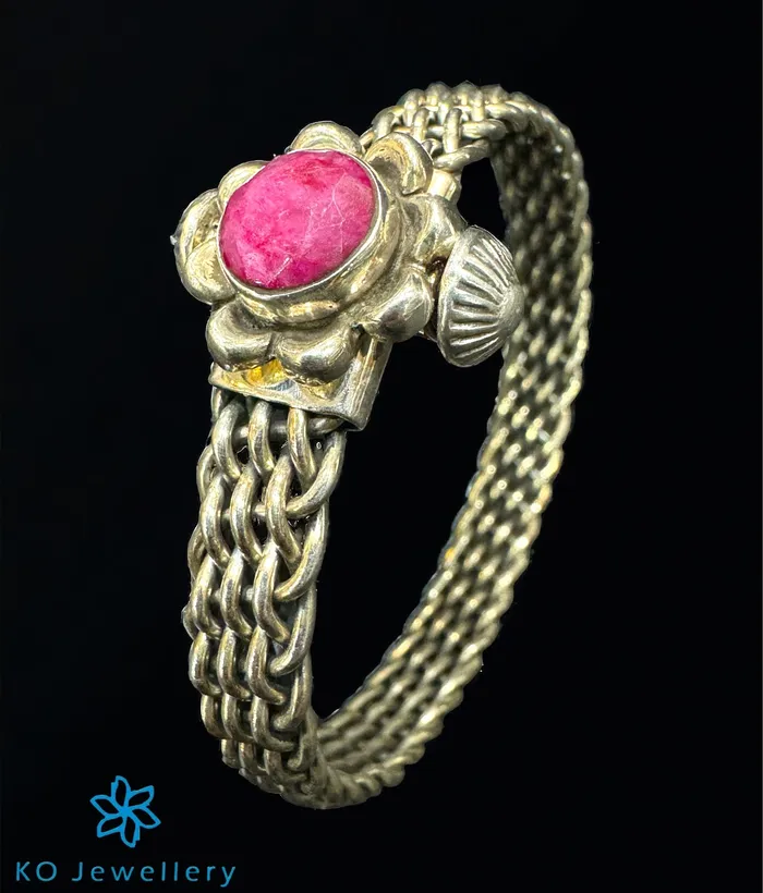 Jaipur Bracelets The Pink Silver Antique Openable Bracelet Size 23