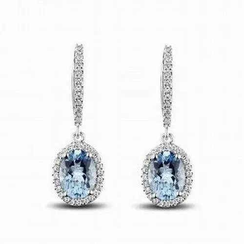 Ladies Dangle Earrings 509 Ct Aquamarine And Natural Earth Mined Diamonds 14K White Gold GB Earrings Ladies Dangle Earrings 509 Ct Aquamarine And Natural Earth Mined Diamonds 14K White Gold GB Earrings