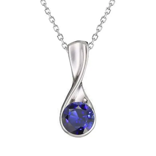 Ladies Round Natural Blue Sapphire Solitaire Pendant Gold 150 Carats HarryChadEntcom Necklaces